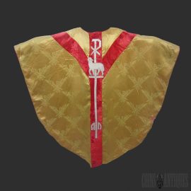 Gothic Revival Gold Brocade Chasuble with Agnus Dei and Christogram Orphreys