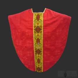 Red Gothic Chasuble Gold IHS Cross Embroidery Pentecost Martyr Vestment Church