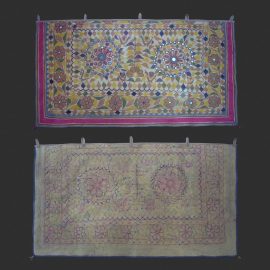 Indian Hand Embroidered Mirror Work Tapestry, Gujarati Banjara Wall Hanging Boho Home Decor