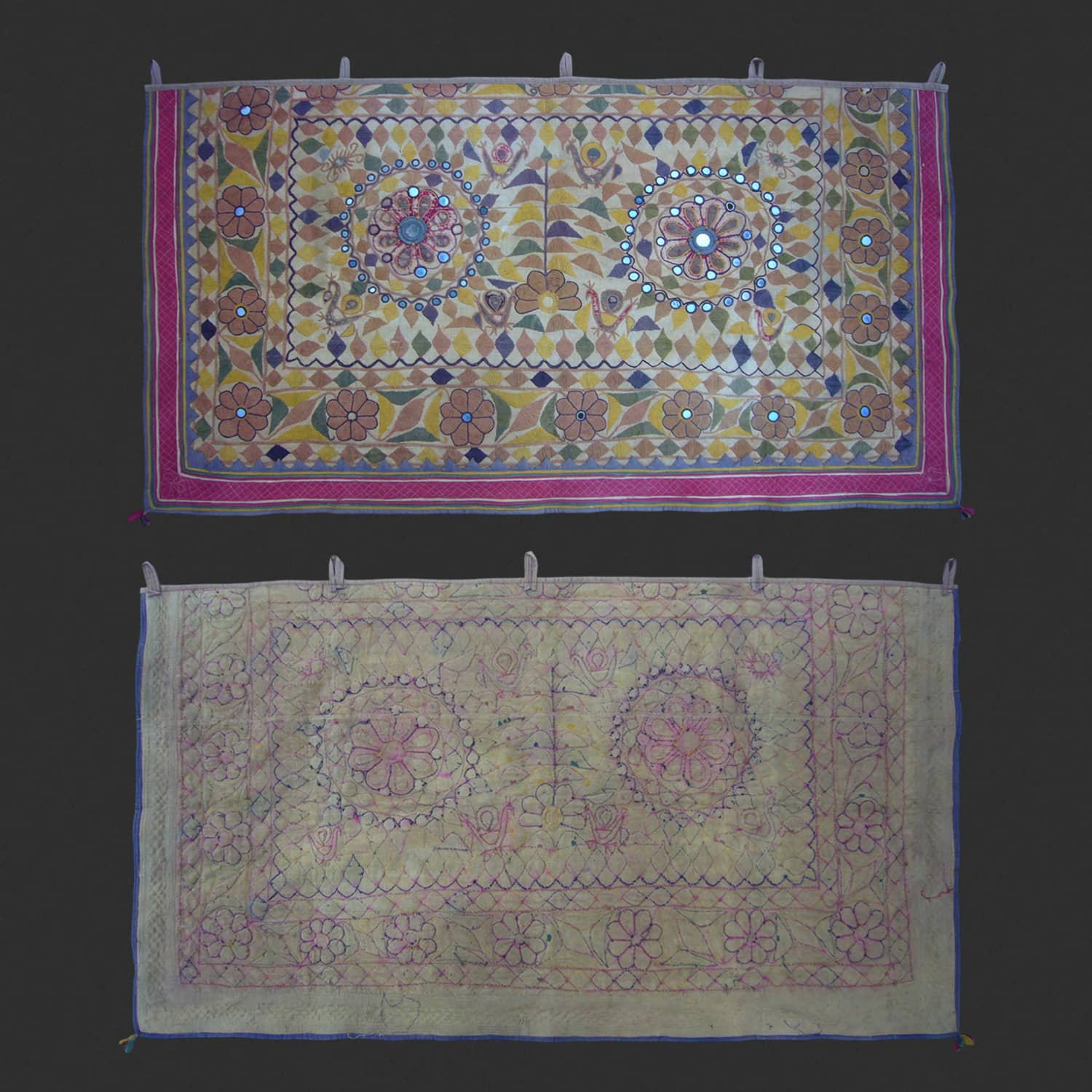 Indian Hand Embroidered Mirror Work Tapestry, Gujarati Banjara Wall Hanging Boho Home Decor Indian Hand Embroidered Mirror Work Tapestry, Gujarati Banjara Wall Hanging Boho Home Decor
