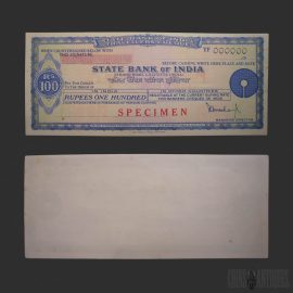 State Bank of India ₹100 Travellers Cheque Specimen 1979 Calcutta Vintage Travellers Cheque
