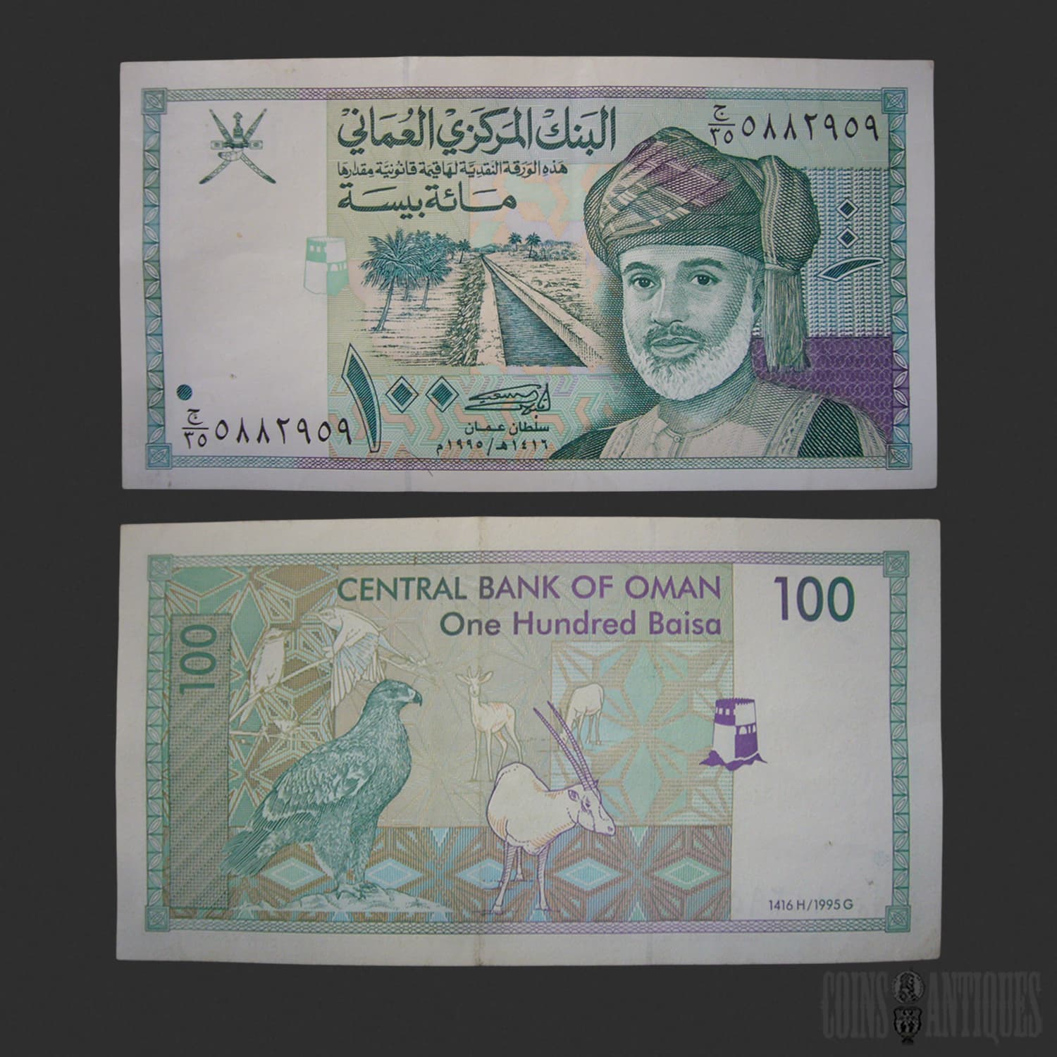 Sultanate of Oman 100 Baisa Banknote 1995, Vintage Omani Paper Money Collectible Sultanate of Oman 100 Baisa Banknote 1995, Vintage Omani Paper Money Collectible